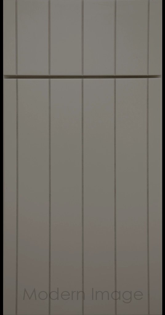 Brooklyn Flat-Panel Cabinet Door with 5 evenly spaced Vertical Grooves, Slate color.